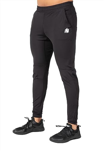Gorilla Wear Hamilton Hybrid Pants - schwarz - Jogginghose zum Laufen joggen Sport Alltag Freizeit Enge Passform starker Halt Kompression mit Logo Polyester elasthan schweißableitend, XL von Gorilla Wear