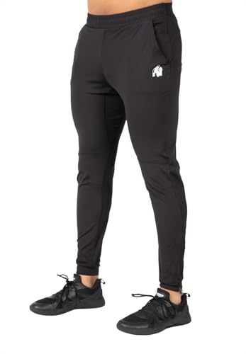 Gorilla Wear Hamilton Hybrid Pants - schwarz - Jogginghose zum Laufen joggen Sport Alltag Freizeit Enge Passform starker Halt Kompression mit Logo Polyester elasthan schweißableitend, XXL von Gorilla Wear
