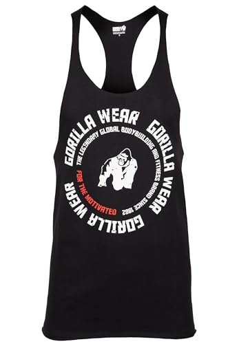 Gorilla Wear Melrose Stringer – Schwarz - Bodybuilding Tank Top Herren Logo Brust schmale Träger (DE/NL/SE/PL, Alphanumerisch, M, Regular, Regular, schwarz) von Gorilla Wear