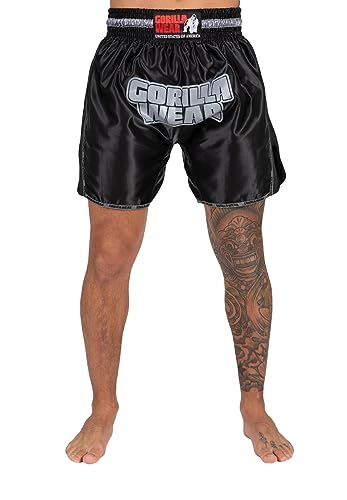 Gorilla Wear - Piru Muay Thai Shorts - Schwarz - Bodybuilding und Fitness Bekleidung Herren Jogging Laufen bequem mit Logoaufdruck Boxing, S von Gorilla Wear