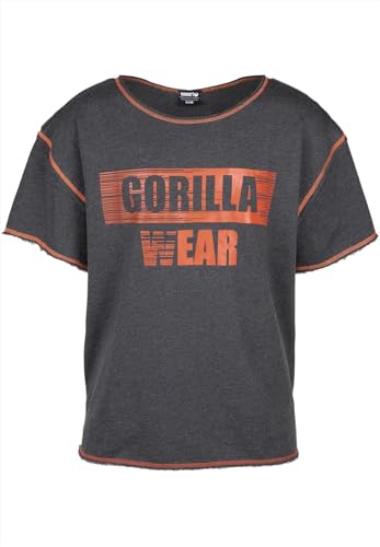 Gorilla Wear Wallace Workout Top Bodybuilding Old School Shirt weiter Halsausschnitt Doppelgrößen (DE/NL/SE/PL, Alphanumerisch, S, M, Regular, Tall, grau/orange) von Gorilla Wear