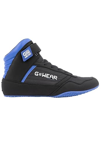 Gwear Classic High Tops - Bodybuilding und Fitness Schuhe mit Logo leicht bequem perfekt für Gym Sport Krafttraining (schwarz / blau, EU Schuhgrößensystem, Erwachsene, Herren, Numerisch, M, 44) von Gorilla Wear