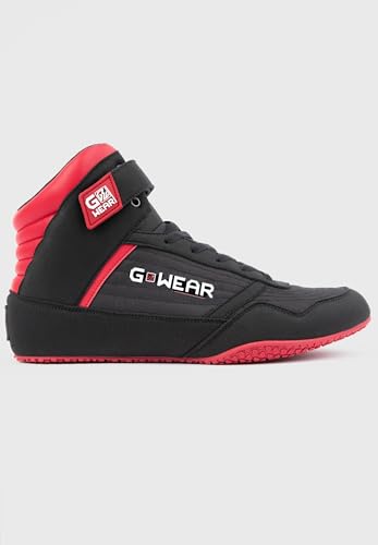 Gwear Classic High Tops - Bodybuilding und Fitness Schuhe mit Logo leicht bequem perfekt für Gym Sport Krafttraining (schwarz / rot, EU Schuhgrößensystem, Erwachsene, Herren, Numerisch, M, 43) von Gorilla Wear