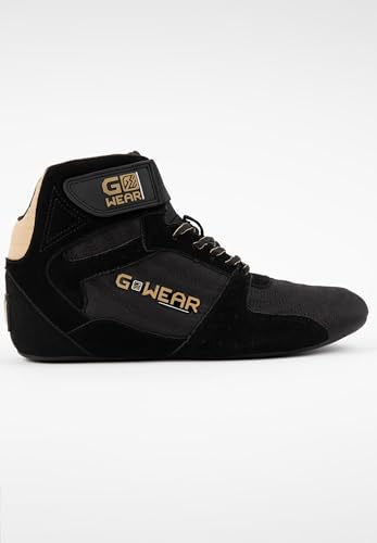 Gwear Pro High Tops Rot/Schwarz - Bodybuilding und Fitness Schuhe mit Logo leicht bequem perfekt für Gym Sport Krafttraining (Schwarz/Gold, EU Schuhgrößensystem, Erwachsene, Numerisch, M, 39) von Gorilla Wear