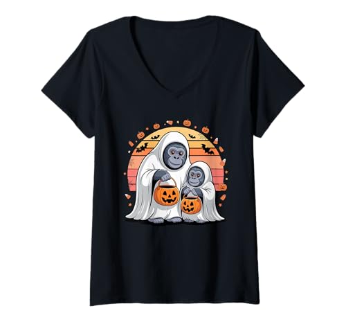 Damen Halloween Gorilla Geist Gorillas T-Shirt mit V-Ausschnitt Damen Halloween Gorilla Geist Gorillas T-Shirt mit V-Ausschnitt von Gorillas Gorilla Lover Gifts