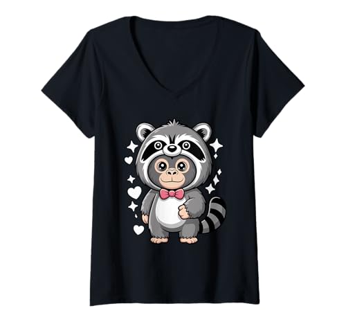 Damen Kawaii Gorilla Waschbär Kostüm Silberrücken Gorillas T-Shirt mit V-Ausschnitt Damen Kawaii Gorilla Waschbär Kostüm Silberrücken Gorillas T-Shirt mit V-Ausschnitt von Gorillas Gorilla Lover Gifts