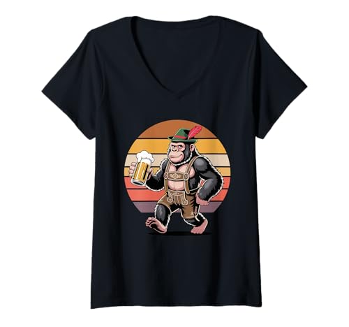 Damen Retro Gorilla Bier Trinkend Gorillas T-Shirt mit V-Ausschnitt Damen Retro Gorilla Bier Trinkend Gorillas T-Shirt mit V-Ausschnitt von Gorillas Gorilla Lover Gifts