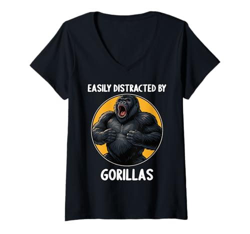 Damen Gorillas Gorilla T-Shirt mit V-Ausschnitt Damen Gorillas Gorilla T-Shirt mit V-Ausschnitt von Gorillas Gorilla Tier Shop