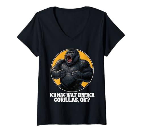 Damen Gorillas Gorilla T-Shirt mit V-Ausschnitt Damen Gorillas Gorilla T-Shirt mit V-Ausschnitt von Gorillas Gorilla Tier Shop