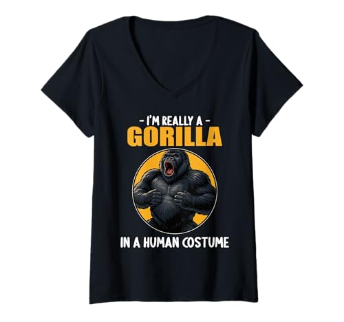Damen Gorillas Gorilla T-Shirt mit V-Ausschnitt Damen Gorillas Gorilla T-Shirt mit V-Ausschnitt von Gorillas Gorilla Tier Shop