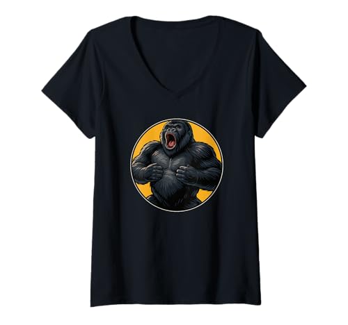 Damen Gorillas Gorilla T-Shirt mit V-Ausschnitt Damen Gorillas Gorilla T-Shirt mit V-Ausschnitt von Gorillas Gorilla Tier Shop