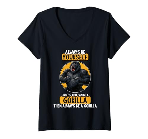 Damen Gorillas Gorilla T-Shirt mit V-Ausschnitt Damen Gorillas Gorilla T-Shirt mit V-Ausschnitt von Gorillas Gorilla Tier Shop