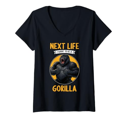 Damen Gorillas Gorilla T-Shirt mit V-Ausschnitt Damen Gorillas Gorilla T-Shirt mit V-Ausschnitt von Gorillas Gorilla Tier Shop