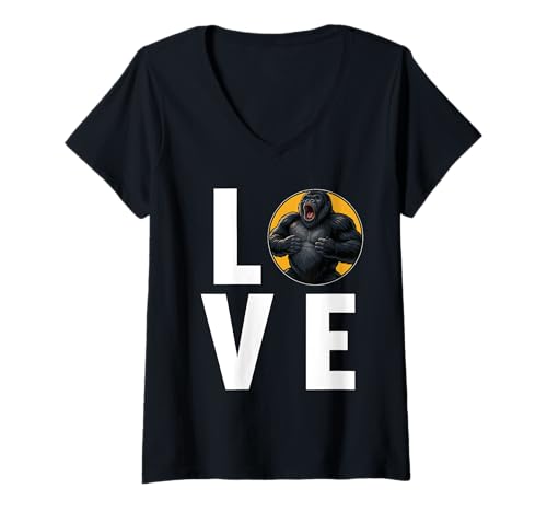 Damen Gorillas Gorilla T-Shirt mit V-Ausschnitt Damen Gorillas Gorilla T-Shirt mit V-Ausschnitt von Gorillas Gorilla Tier Shop