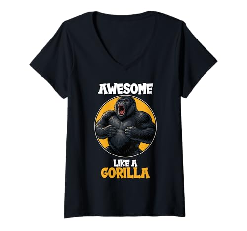 Damen Gorillas Gorilla T-Shirt mit V-Ausschnitt Damen Gorillas Gorilla T-Shirt mit V-Ausschnitt von Gorillas Gorilla Tier Shop