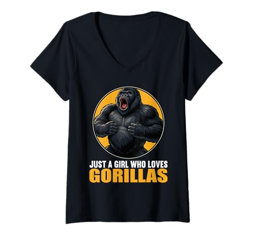 Damen Gorillas Gorilla T-Shirt mit V-Ausschnitt Damen Gorillas Gorilla T-Shirt mit V-Ausschnitt von Gorillas Gorilla Tier Shop
