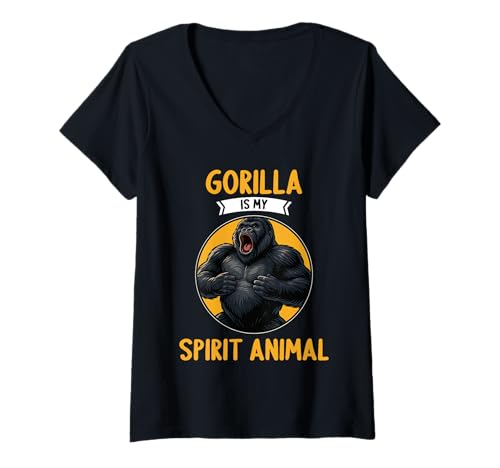 Damen Gorillas Gorilla T-Shirt mit V-Ausschnitt Damen Gorillas Gorilla T-Shirt mit V-Ausschnitt von Gorillas Gorilla Tier Shop