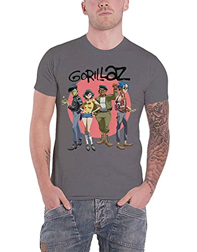 Gorillaz T Shirt Group Circle Rise Band Logo Nue offiziell Herren Charcoal Grau von Rolling Stones