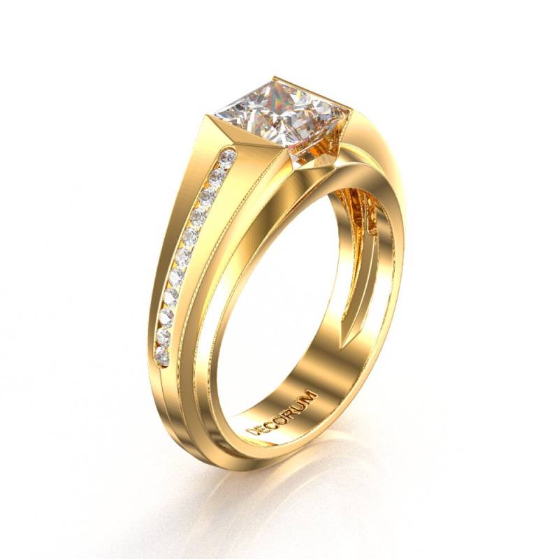 Decorum 14K Gelbgold 2, 0 Ct Weißer Saphir Diamant Moderner Herrenring G1079-14Kygdws von GormanDesigns