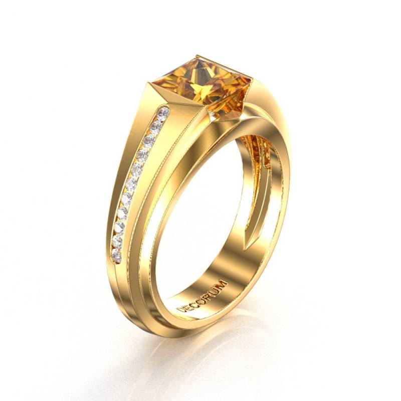 Decorum 14K Gelbgold 2, 0 Kt Gelber Saphir Diamant Moderner Herrenring G1079-14Kygdys von GormanDesigns