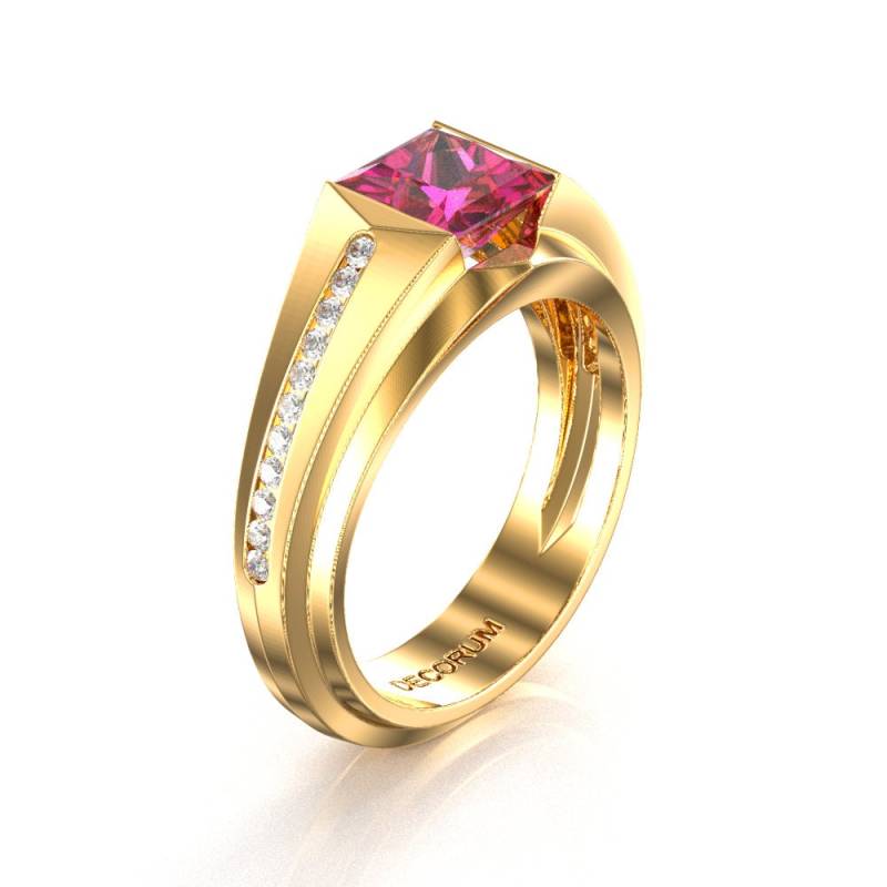 Decorum 14K Gelbgold 2.0 Ct Rosa Saphir Diamant Moderne Herrenring G1079-14Kygdps von GormanDesigns
