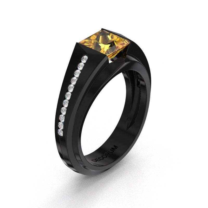 Decorum 14K Schwarzgold 2.0 Ct Gelber Saphir Diamant Moderne Herrenring G1079-14Kbgdys von GormanDesigns