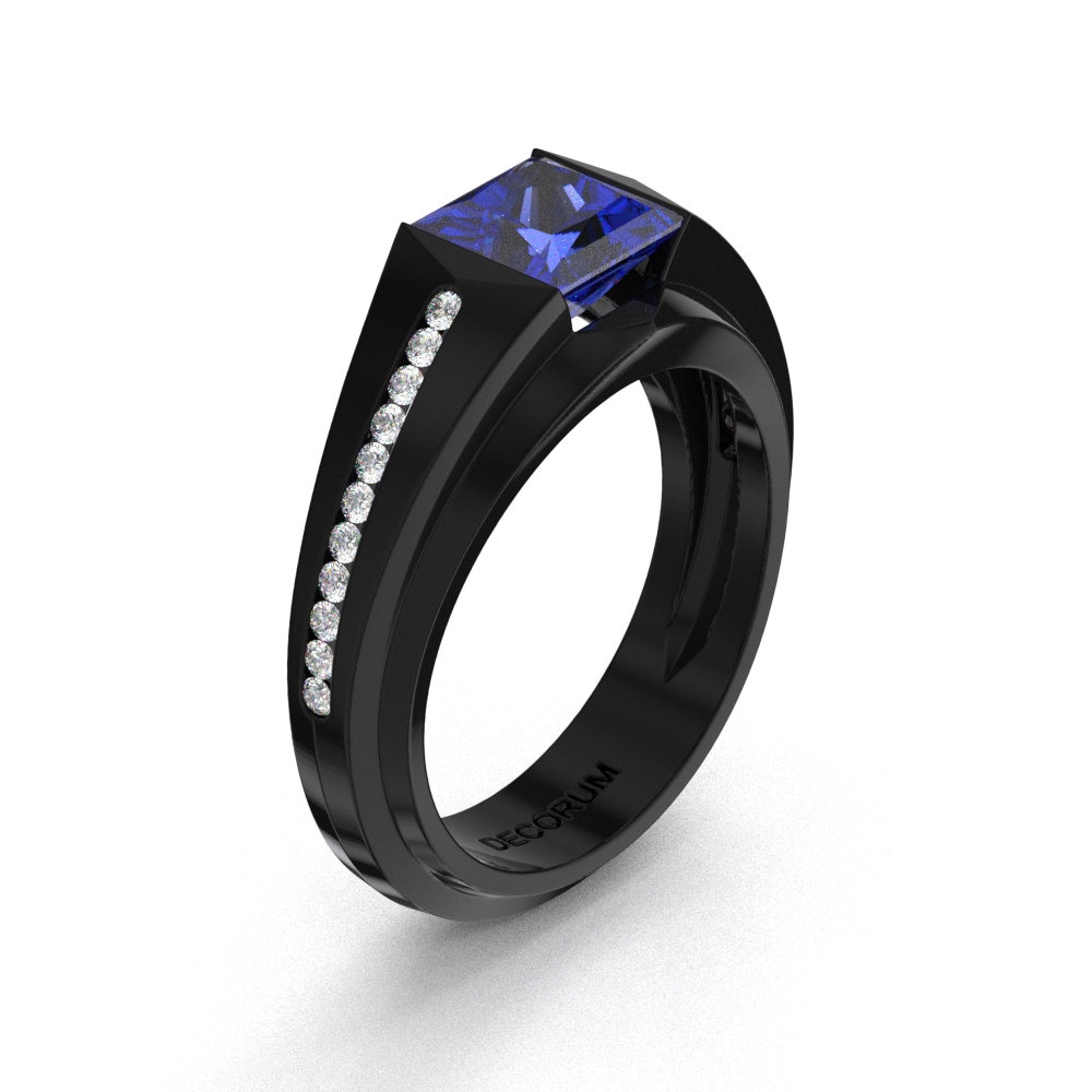 Dekorum 14K Schwarzgold 2, 0 Ct Blau Saphir Diamant Moderne Herren Ring G1079-14Kbgdbs von GormanDesigns