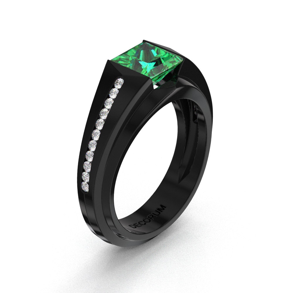 Dekorum 14K Schwarzgold 2, 0 Ct Smaragd Diamant Moderne Herren Ring G1079-14Kbgdem von GormanDesigns