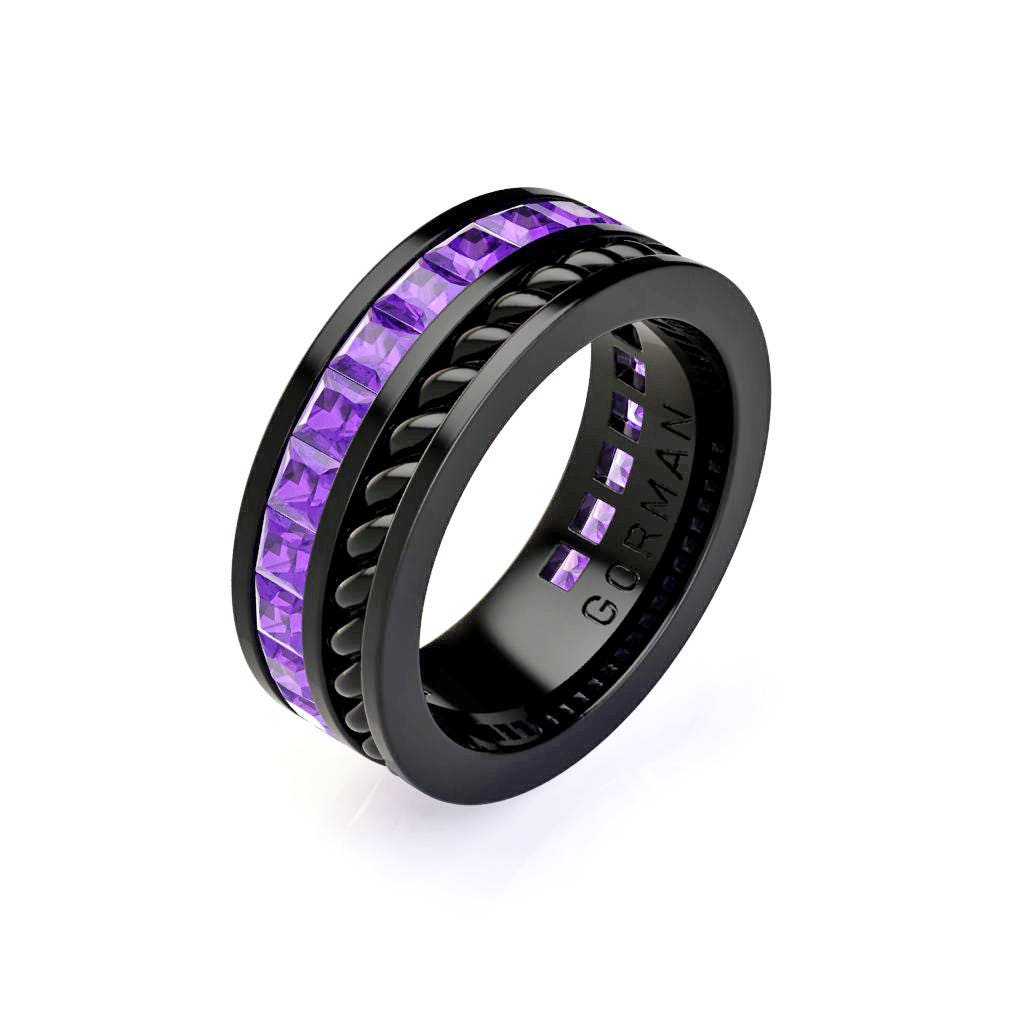 Gorman Herren 14K Schwarz Gold Prinzessin Amethyst Cluster Seil Moderne Ehering G1184-14Kbgam von GormanDesigns