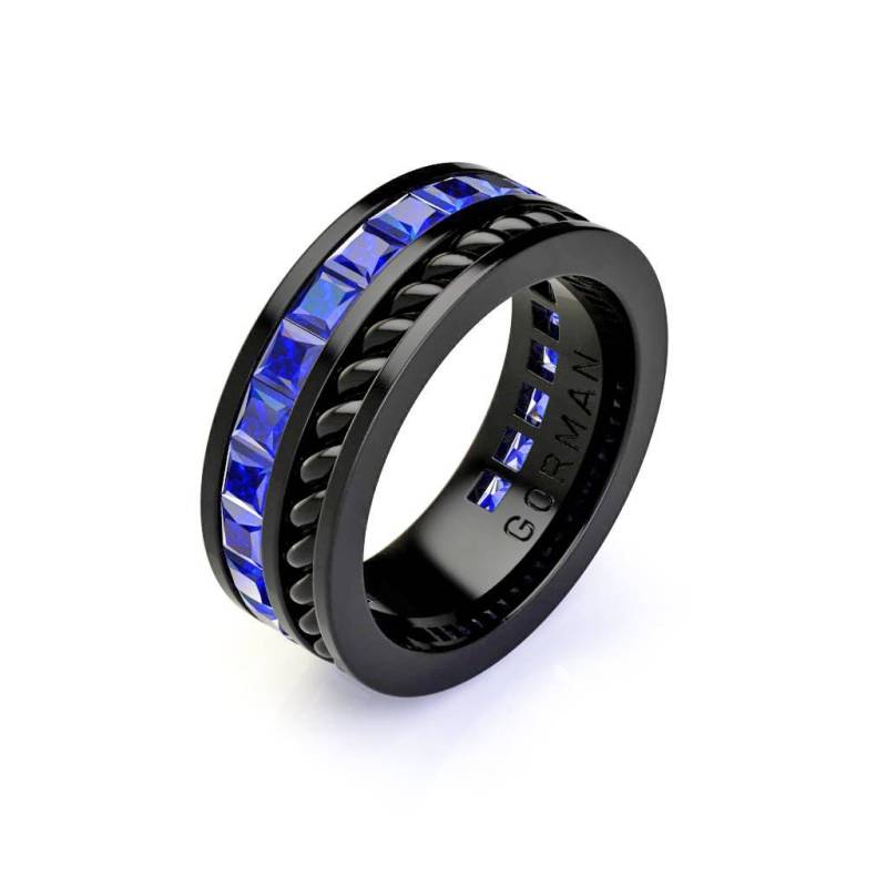 Gorman Herren 14K Schwarz Gold Prinzessin Blau Saphir Cluster Seil Moderne Ehering G1184-14Kbgbs von GormanDesigns