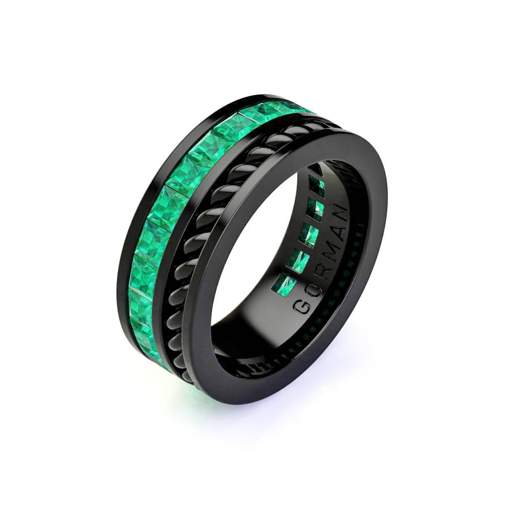 Gorman Herren 14K Schwarz Gold Prinzessin Smaragd Cluster Seil Moderne Ehering G1184-14Kbgem von GormanDesigns
