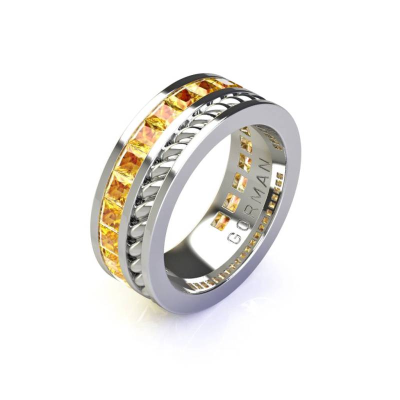 Gorman Herren 14K Weißgold Prinzessin Gelb Saphir Cluster Seil Moderne Ehering G1184-14Kwgys von GormanDesigns