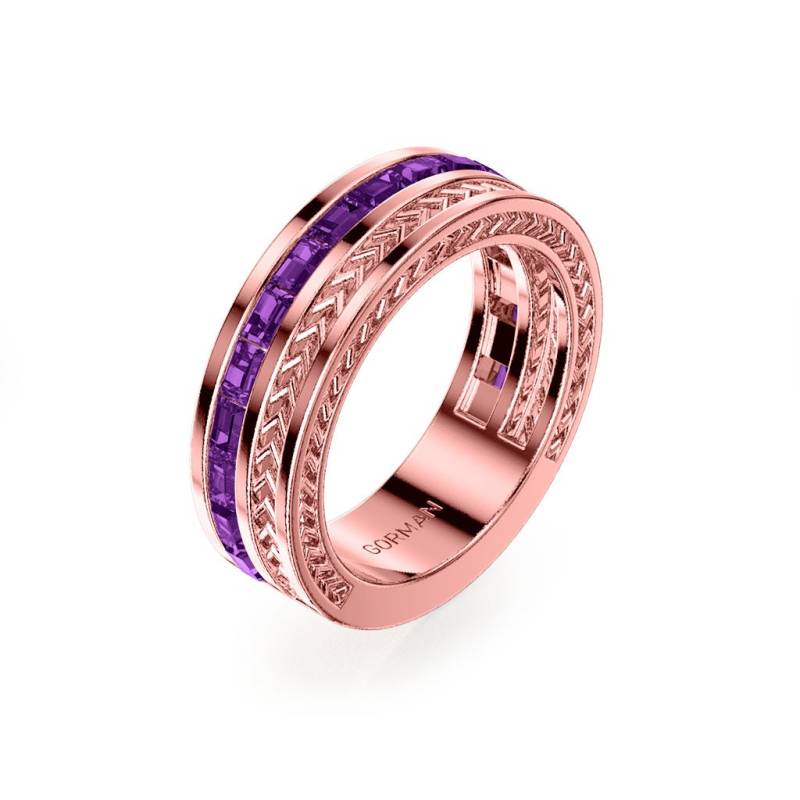 Herren 14K Rose Gold Baguette Amethyst Ehering von GormanDesigns