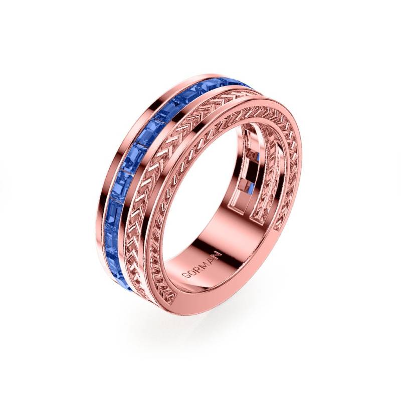 Herren 14K Rose Gold Baguette Blau Saphir Hochzeit Band Ring von GormanDesigns
