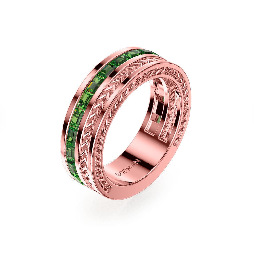 Herren 14K Rose Gold Baguette Smaragd Ehering von GormanDesigns