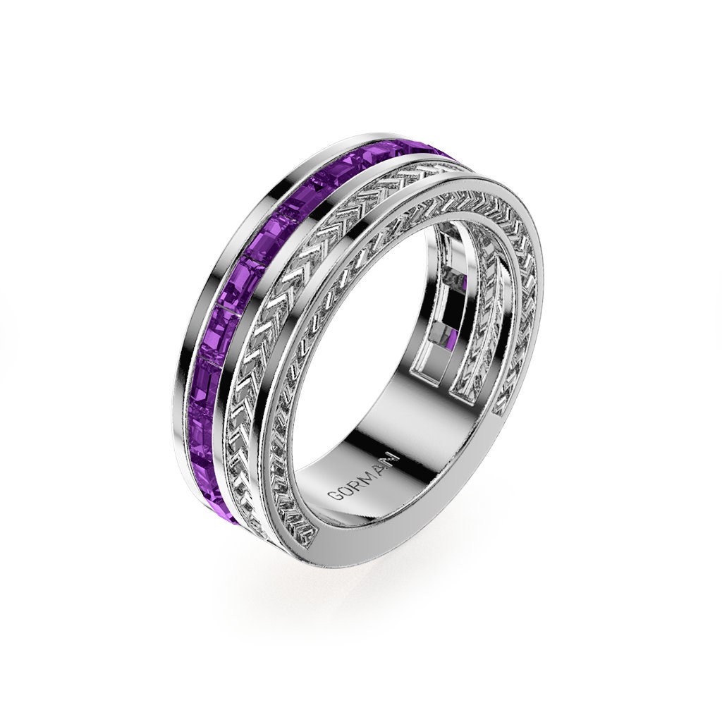 Herren 14K Weißgold Baguette Amethyst Ehering von GormanDesigns
