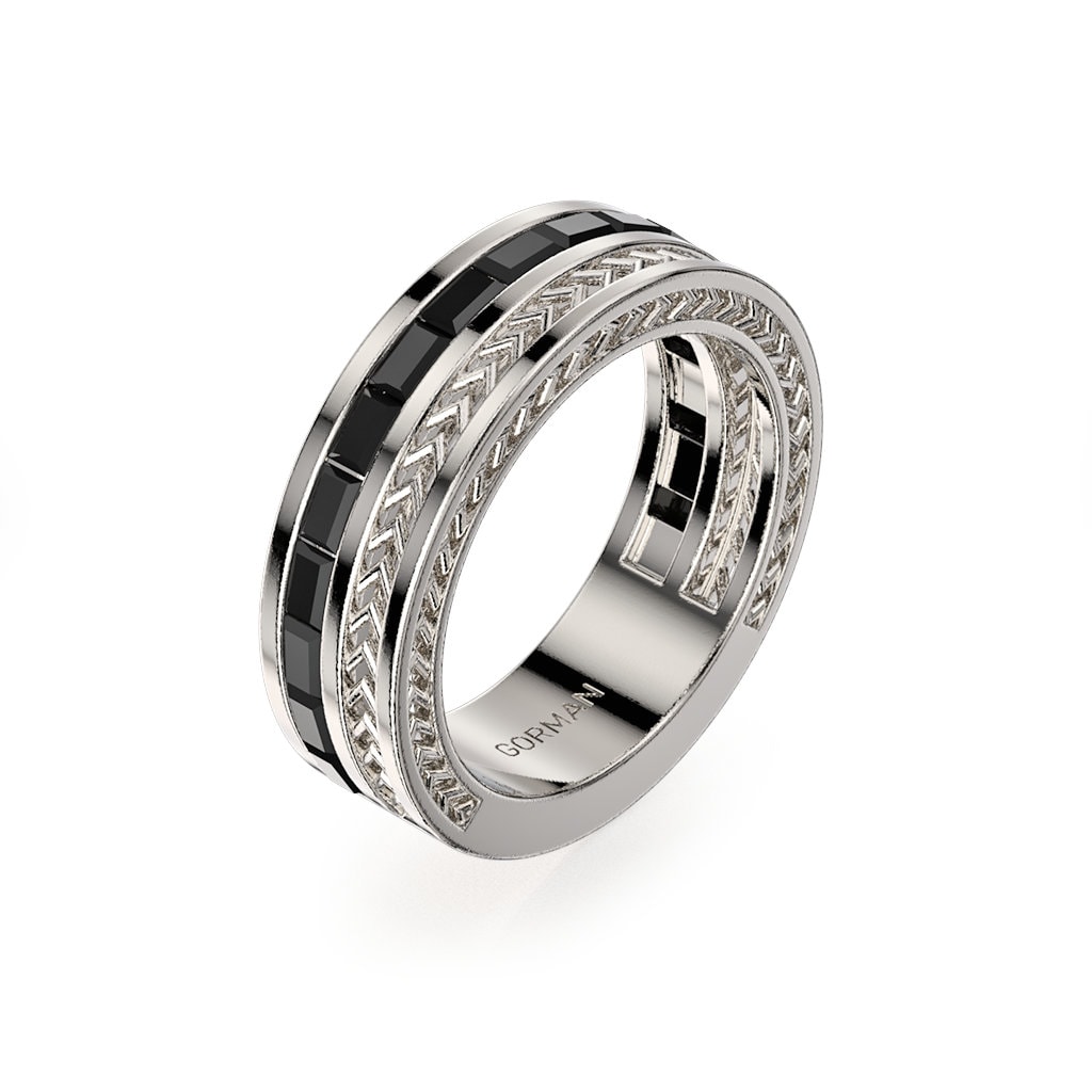 Herren 14K Weißgold Baguette Schwarz Simuliert Diamant Hochzeit Band Ring von GormanDesigns