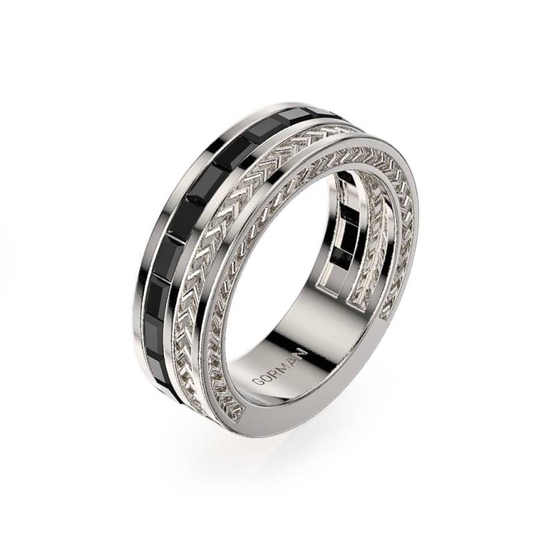 Herren 14K Weißgold Baguette Schwarz Simuliert Diamant Hochzeit Band Ring von GormanDesigns