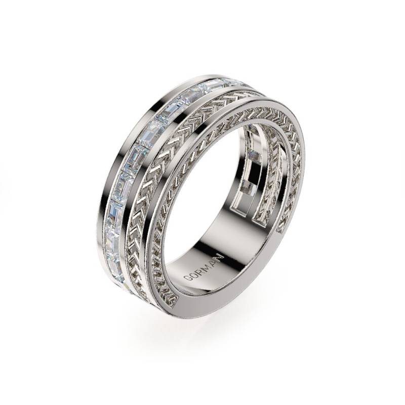 Herren 14K Weißgold Baguette Weiß Diamant Hochzeit Band Ring von GormanDesigns