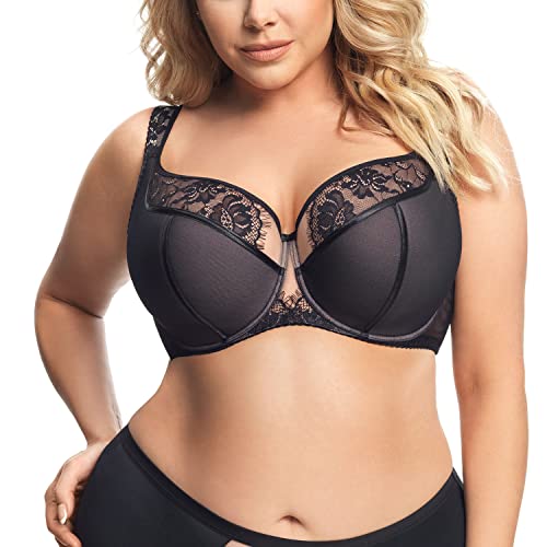Gorsenia Dame Halbversteifter BH Träger Tüll Spitze Netz K647 Alicante, Schwarz,85K von Gorsenia