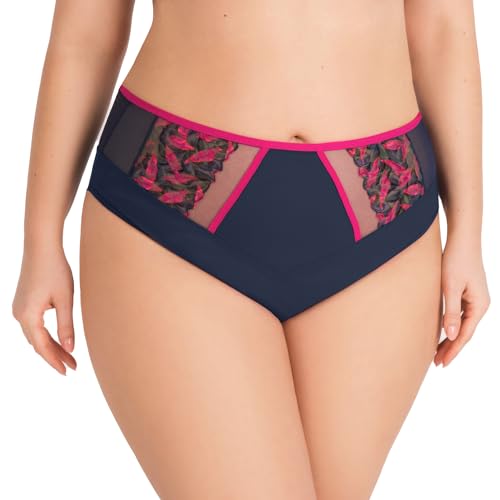 Gorsenia Dame Slip Brazilian Ausgeschnitten Netz Stickerei Alltag Geblümt Bunt Unterhose K791 Kayla, Dunkelblau,XXL von Gorsenia