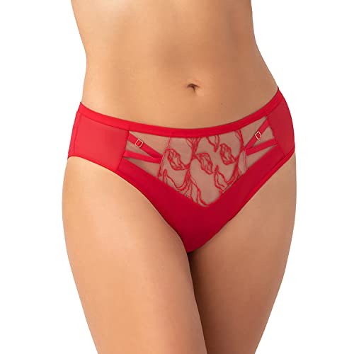 Gorsenia Dame Slip Brazilian Ausgeschnitten Stickerei Elegant Tüll K733 Debby, Rot,L von Gorsenia