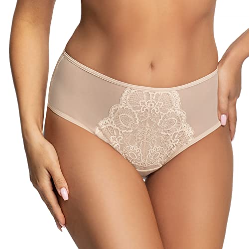 Gorsenia Dame Slip Brazilian Netz Spitze Geblümt Ausgeschnitten K712 Annette, Beige,XL von Gorsenia