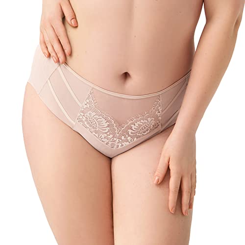 Gorsenia Dame Slip Glatt Tüll Spitze Bund Geblümt Unterhose Unterwäsche Dessous K497/1 Paradise, Beige,L von Gorsenia