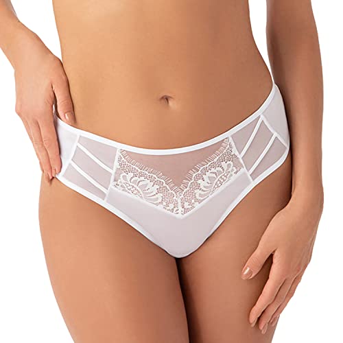 Gorsenia Dame Slip Glatt Tüll Spitze Bund Geblümt Unterhose Unterwäsche Dessous K498/1 Paradise, Weiß,M von Gorsenia