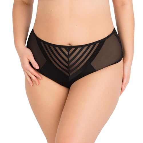 Gorsenia Dame Slip Hoher Bund Voll Netz Spitze Gemustert Klassisch Unterhose K811 Yoko, Schwarz,XXL von Gorsenia