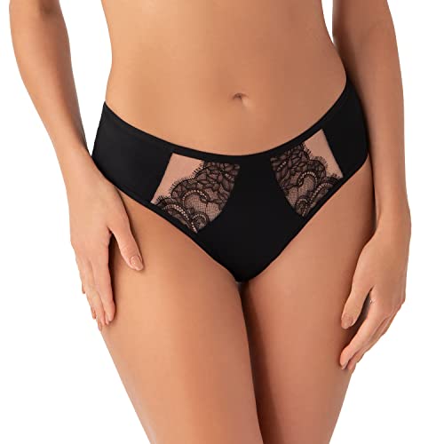 Gorsenia Dame Slip Unterhose Spitze Netz Geblümt Unterwäsche Dessous K742 Lauren, Schwarz,M von Gorsenia