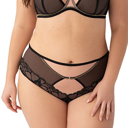 Gorsenia Dame Slip Unterhose Spitze Netz Geblümt Unterwäsche Dessous K759 Saanvi, Schwarz,3XL von Gorsenia