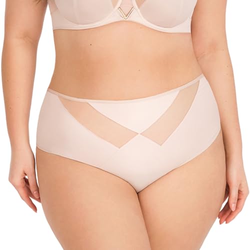 Gorsenia Dame Slip Unterhose Tüll Netz Unterwäsche K566 Vicky, Beige,3XL von Gorsenia