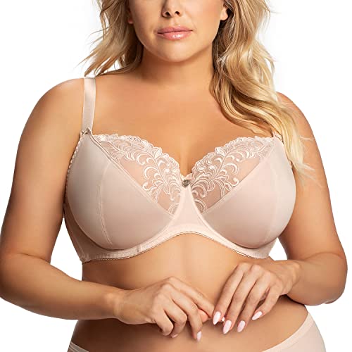 Gorsenia Dame Soft BH Dessous Stickerei Gemustert Regulierbar Träger K698 Vera, Beige,100E von Gorsenia